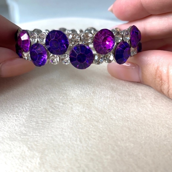 Rhinestone Purple blue crystal beaded bracelet stretch New NWT - Picture 6 of 12